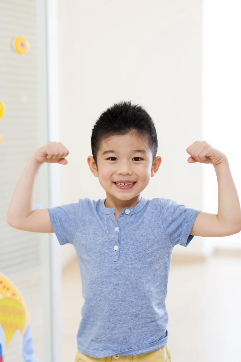 Healthy, confident child after safe, medically supervised growth hormone therapy showing natural, proportional growth.